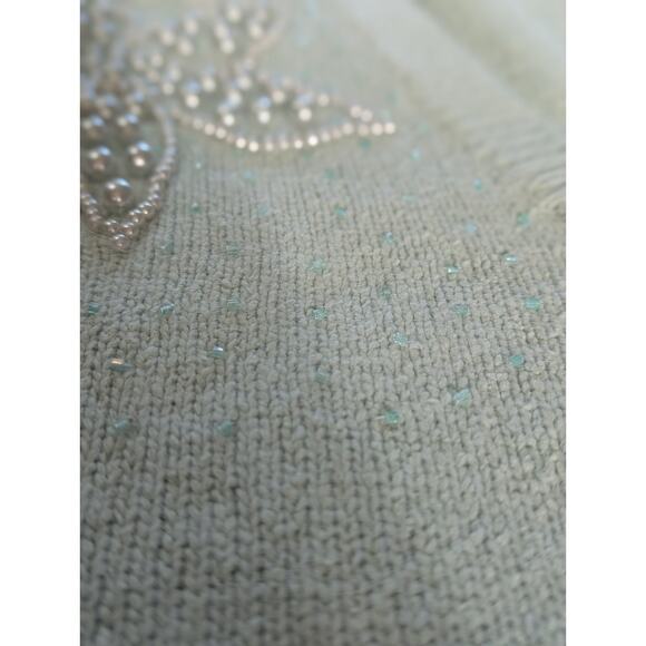 Vintage Pearl Beaded sparkle ice blue Cardigan Sz. M Silk Angora. Soft Girl - Picture 4 of 7